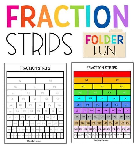 Free printable fraction strips, or fraction bars for your math learning centers. Make your own math manipulatives with our free printable fraction sheets. Print in color or black and white. Fraction Bars, Fraction Circles, 3rd Grade Fractions, Math Learning Center, Learning Fractions, Fraction Games, Comparing Fractions, Teaching Fractions, Fraction Activities