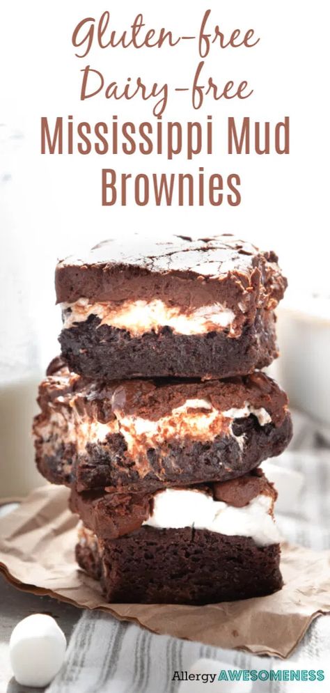 Allergy-friendly Mississippi Mud Brownies (Top 8 free!) | Allergy Awesomeness Mississippi Mud Brownies, Mud Brownies, Nut Free Desserts, Dairy Free Bread, Gluten Free Dairy Free Dessert, Dessert Halloween, Dessert Sans Gluten, Dairy Free Snacks, Mississippi Mud