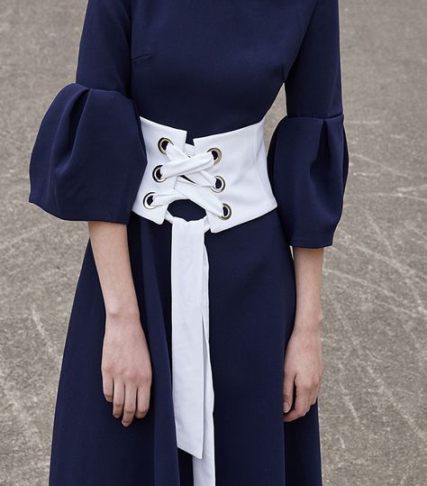 The One Trend That Won't Go Away for the Next 6 Months via @WhoWhatWearUK Wide Corset Belt, Classic Corset Belt With Belt Loops, Adjustable Elegant Corset Belt, Fabric Corset Belt, Blue Corset Belt, Corsets, White Corset, Fashion Belts, Corset Belt