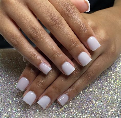 Short Square Milky White Nails, White Acrylic Overlay Nails, Milk White French Tip Nails, Short Nails Milky White, Short White Square Acrylic Nails, White Tip Nails Short, Clear White Acrylic Nails, White Short Acrylic Nails, Short White Acrylic Nails