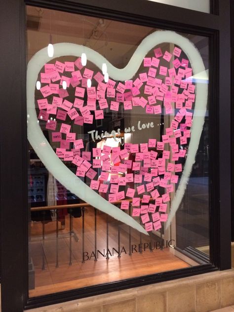 What do you love this Valentine’s Day?! “Things We Love” @bananarepublic Salon Window Display, Valentines Window Display, Gift Shop Displays, Bar Deco, Window Display Retail, Decoration Vitrine, Store Window Display, Store Window Displays, Visual Merchandising Displays