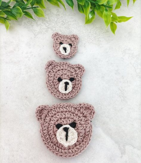 Crochet Woodland Animals Applique Free Pattern, Teddy Bear Crochet Applique, Crochet Animal Appliques Free Pattern, Small Crochet Applique Patterns Free, Crochet Applique Patterns Free Simple, Crochet Animal Applique, Teddy Applique, Crochet Bear Applique, Monkey Applique