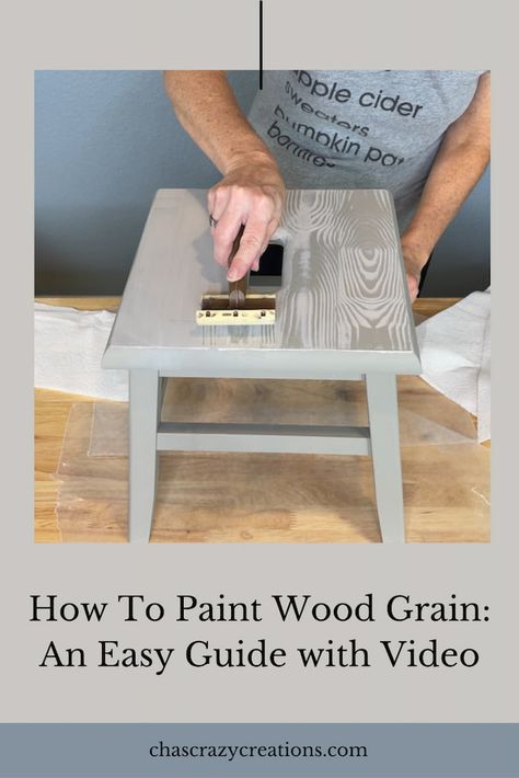 How to paint wood grain? My cabinets are high, and it's hard to get around my washer and drier. I grabbed this stool from a garage sale and gave it an easy makeover with a wood grain tool. Find the full tutorial at chascrazycreations.com Wood Grain Paint Roller, Wood Grain Painting Tool, Wood Grain Painting, Wood Grain Tool, Old Encyclopedias, Wooden Step Stool, Paint Tips, Journal Books, Diy Journal Books