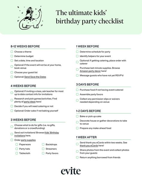 1st Birthday Party List Checklist, 2nd Birthday Party Checklist, 1st Birthday Party Checklist, First Birthday Party Checklist, Kids Birthday Party Checklist, First Birthday Checklist, Birthday Planning Checklist, Party Checklist Birthday, 7th Birthday Party For Girls