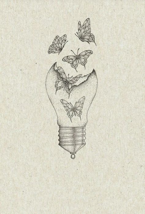 Light Bulb Butterfly Drawing, Aesthetic Butterfly Sketch, Light Bulb Art Drawing, Butterfly Drawing Aesthetic, Tattoo Drawing Ideas, Seni Mural, Butterfly Sketch, 심플한 그림, Drawing Hands