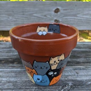 Painted Cats Terracotta Flower Pot : 7 Steps (with Pictures) - Instructables Paint On Clay Pots, Painted Pots Diy Creative, Painted Pots Terracotta, Easy Flower Pot Painting Ideas, Cute Painted Pots, Clay Pot Art, Painting Clay Pots, Clay Pot Painting, Terracotta Pots Painted