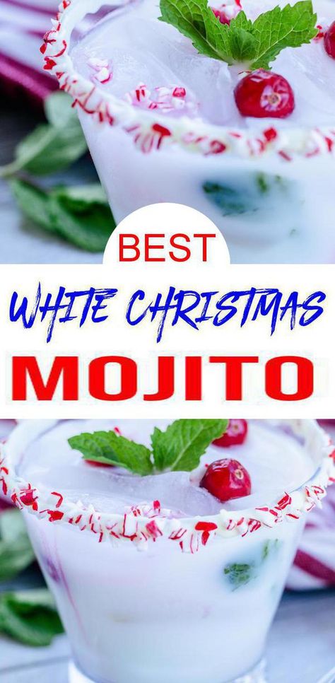 Insanely delicious white Christmas mojito. BEST Christmas cocktail that is crowd pleasing. Simple & easy Holiday cocktail w/ coconut rum. Perfect alcohol drink recipe for yummy Christmas drinks. Kick off the Holidays & put this alcoholic drink on your Thanksgiving table. Quick rum liquor idea for tasty & delish white Christmas mojito. Serve for xmas parties or for friends & family. For more #alcohol drink recipes see KimspiredDIY #rum #christmas Peppermint Rum Chata Recipes, Christmas Adult Drinks, Christmas Mojito Recipe, Cabin Drinks, White Christmas Mojito, Christmas Mojito, Best Mojito Recipe, Coastal Food, Rum Liquor