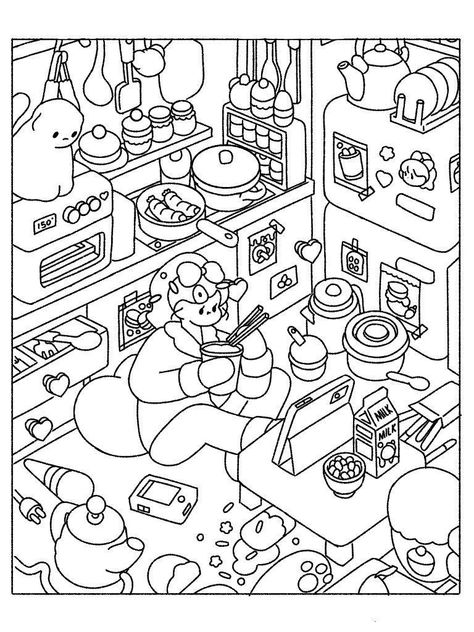 Room Coloring Pages, Chibi Coloring Pages, Tracing Art, Color Sheets, Bear Coloring Pages, Detailed Coloring Pages, Hello Kitty Coloring, Coloring Page Ideas, Unicorn Coloring Pages