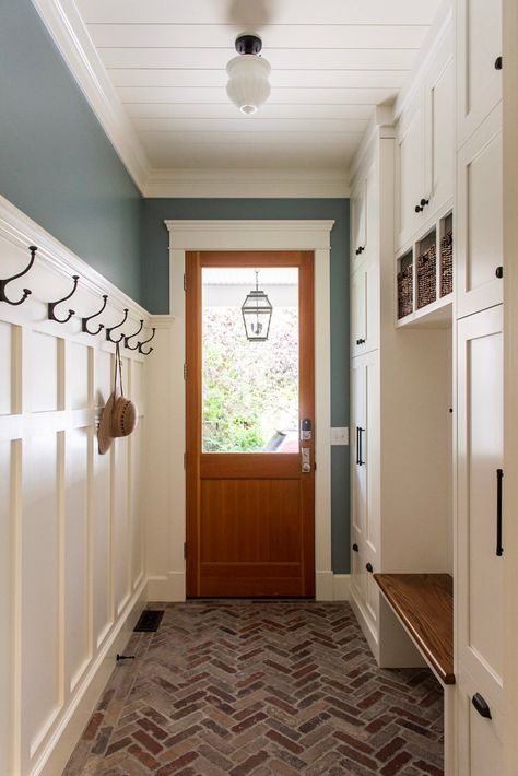 House Entry Hallway, Entry Hall Mudroom, Entrance Mudroom Ideas Entryway, Mudroom Entry Door, Side Door Entrance Ideas Interior, Laundry Room Breezeway Ideas, Breezeway Interior Ideas, Farmhouse Vestibule, Front Mudroom Entry Ways