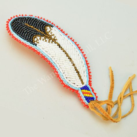 Beaded Feathers Native American, Beaded Eagle Feathers, Beaded Feather Pattern, Feather Beading, Feather Barrette, Beaded Eagle, Beaded Feathers, Feather Template, To Braids