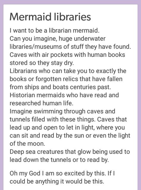 Mermaid libraries... mermaid story fodder, mermaid story inspiration, underwater library, writing prompt, mine.....if anyone uses this I want to read it!!!! Underwater Library, Mermaid Stories, Book Prompts, Modern Magic, Dialogue Prompts, Writing Inspiration Prompts, Story Prompts, Book Writing Tips, Writers Block