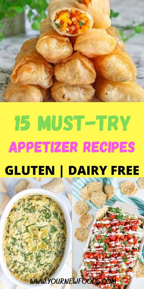 Gluten-free dairy free appetizers with recipes. Learn how to make these amazing recipes. Try our top 15 favourite Gluten free dairy free appetizer recipes today. Make these easy delicious Gluten-free dairy free appetizer dishes with these recipes at home whether you're hosting a party, watching the Super Bowl, or entertaining. Why not make these Gluten-free dairy free appetizers recipes when having a BBQ? They're also perfect for family meals, holidays & all year round. Which is your favorite? Gluten And Dairy Free Tailgate Food, Party Finger Foods Gluten Free, Potluck Dishes Gluten Free Dairy Free, Gluten Free Dairy Free Superbowl Food, Gluten Free Dairy Free Halloween Appetizers, Dairy Free Game Day Snacks, Gluten Free Dairy Free Super Bowl Snacks, Gluten Free Dairy Free Meat Free Recipes, Easy Party Food Dairy Free