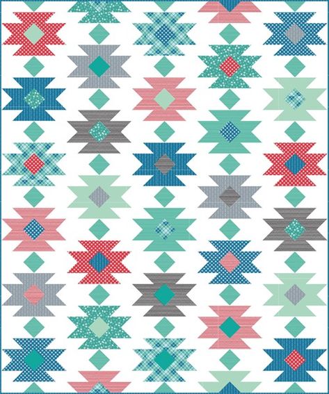 Tahoe Quilt Pattern, Southwest Quilts Native American, Tahoe Quilt, Native American Quilt Patterns, Block Quilt Ideas, Aztec Quilt, Southwestern Quilts, Native American Quilt, Southwest Quilts