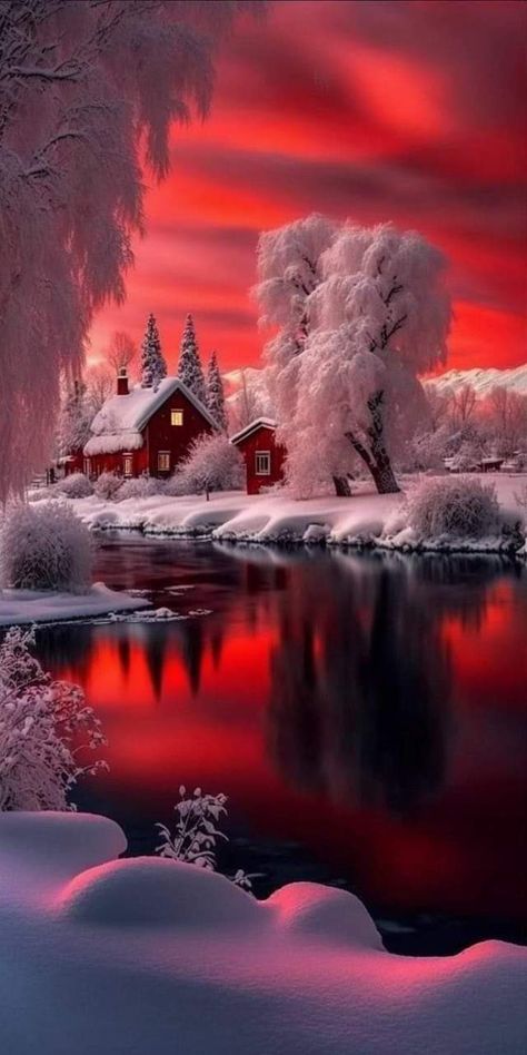 River Village, Winter Christmas Scenes, Trees Beautiful, Willow Trees, Beautiful Winter Scenes, Beautiful Scenery Photography, Dream Images, Merry Christmas Pictures, Christmas Scenery