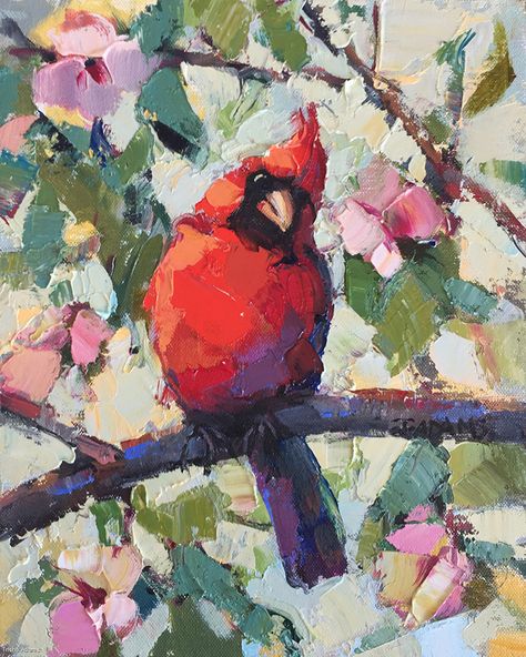 Knife Painting For Beginners, Cardinal Birds Art, Cardinal Painting, Deco Wallpaper, Selling Paintings, Art Deco Wallpaper, Spring Painting, Palette Knife Painting, Bird Art Print