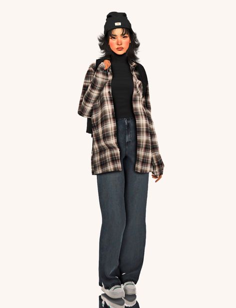 Naomi's Corner Sims 4 Bennie, Sims 4 Flannel Cc, Sims 4 Cc Flannel, Sims 4 Beanie Cc, Sims 4 Leather Jacket, Sims 4 Cc Beanie, Sims 4 Jacket Cc, Grungy Outfit, Ts4 Lookbook