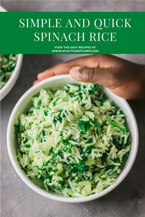 Here is another delicious 5 minute recipe. This simple Greek spinach rice (spanakorizo) is flavourful, delicious and can be perfectly served alongside almost any mains! #fluffyrice #spinachrice #healthyrecipes 5 Minute Recipe, Greek Rice, Greek Spinach, Spinach Benefits, Rice Side Dish Recipes, Spinach Rice, Cooking Basmati Rice, 5 Minute Meals, Rice Side