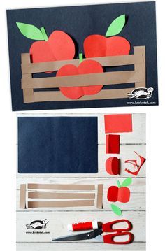 Apples in a box September Crafts, Fruit Crafts, Apple Craft, Autumn Decoration, Daycare Crafts, Winter Crafts For Kids, Fall Crafts For Kids, Autumn Crafts, Art N Craft