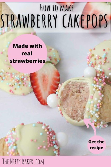 Delicious strawberry cake pop recipe, made with vanilla cake, and freeze dried strawberries. Strawberry Cake Pops Recipe, Strawberry Cake Pop, Strawberry Cake Pops, Cake Pops Recipe, Delicious Strawberry Cake, Strawberry Crisp, Cake Pops How To Make, Store Bought Cake, Waffle Cake