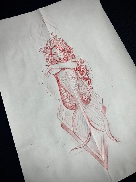 Mermaid Tattoo Spine, Sagittarius Mermaid Tattoo, Goddess Mermaid Tattoo, Mermaid Butterfly Tattoo, Mermaid Arm Tattoo Sleeve, Mermaid Shin Tattoo, Mermaid Calf Tattoos For Women, Geometric Mermaid Tattoo, Pisces Tattoo Mermaid