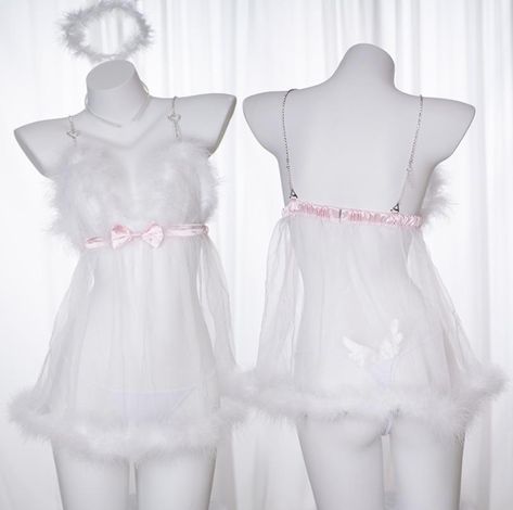 Lingerie Halloween Costume, Angel Halloween, Street Style Store, White Babydoll, Angel Outfit, Anime Halloween, College Halloween, White Angel, Lingerie Costume