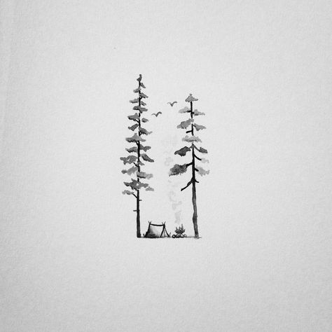 Easy and simple draw or tattoo freedom, nature, trees and tent #TattooIdeasDibujos Camping Tattoo, Orca Tattoo, Freedom Tattoos, Tree Doodle, 심플한 그림, Arte Doodle, Kunst Tattoos, Tattoo Zeichnungen, Výtvarné Reference