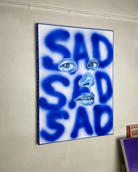 Art Of Feelings, Art On Canvas Aesthetic, Spraypaint Art Ideas, Acrylic Projects Diy, Creative Canvas Ideas, Blue Art Aesthetic, Paintings For Room, Cool Paintings Ideas, Art Canvas Ideas