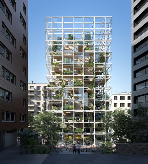 MVRDV - Residential building - Paris on Behance Grid Architecture, Paris Buildings, Studios Architecture, Green Architecture, Social Housing, Affordable Housing, Facade Design, Residential Building, Green Building