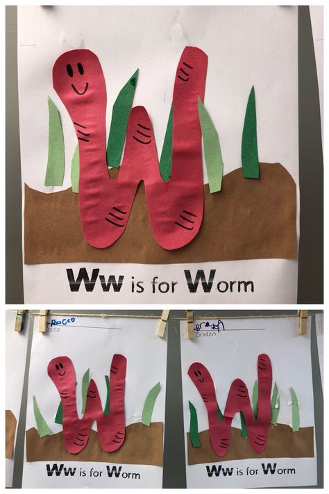 W is for Worm, Alphabet art, Alphabet craft, preschool letters W Art Projects For Preschool, W Letter Craft Preschool, Large Group Letter Activities Preschool, Letter P Handprint Craft, Letter W Crafts For Toddlers, W Is For Craft, U Crafts For Preschool, Letter E Preschool Crafts, Y Is For