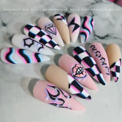 60+ Super Classy Spring Nails and Ideas for Nail Designs and Nail Art You 2024 | Easter Nail Design Glitch Nails Design, Soft Gel Nails Design Ideas, Download Festival Nails, Glitch Nail Art, Alternative Nails Acrylic, Knife Nail Art, Glitch Nails, Grafitti Nails, Lsd Nails