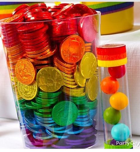 Chocolate coins in rainbow colors from Party City Rainbow Candy Buffet, Rainbow Parties, Chocolate Coins, Rainbow Connection, Rainbow Candy, Rainbow Food, Rainbow Birthday Party, Rainbow Baby Shower, Rainbow Bright