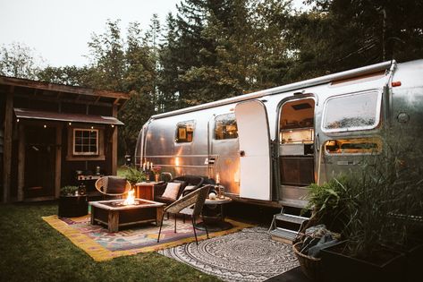 Photo 11 of 15 in A Father-Daughter Duo Lovingly Revamp a ’70s Airstream on Vancouver Island - Dwell Airstream Backyard, Airstream Rental, Renovated Rv, Airstream Basecamp, Airbnb Property, Cool Projects, Airstream Campers, Air Stream, Modern Architecture Design