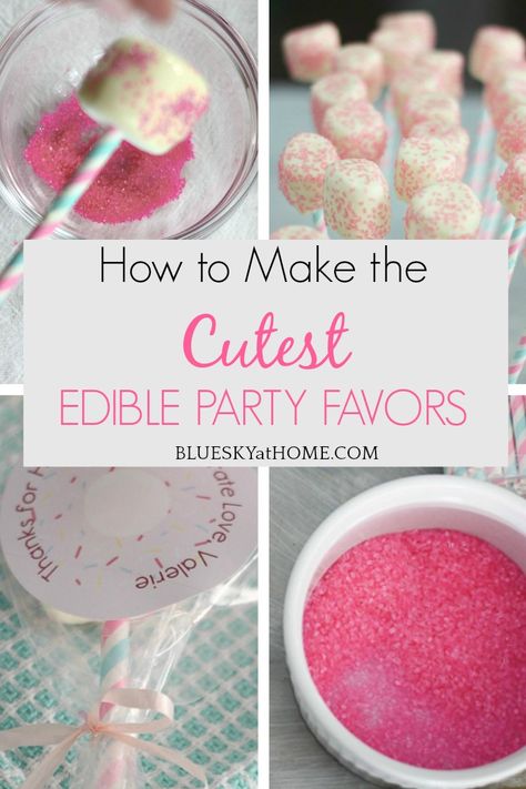 How to Make the Cutest, Edible Party Favors for any party using a few ingredients. Easy party favor project for a special thank to treat for your guests. #blueskyathome #partyfavors #partyideas #partyprojects Party Favor Food, Edible Party Favors, Easy Party Favor, Edible Favors, Chocolate Covered Marshmallows, Best Edibles, Party Favors For Adults, Diy Party Favors, Party Projects