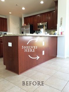 Built-in bookshelves in kitchen Bookshelf Under Kitchen Counter, Diy Under Counter Storage, Under Kitchen Counter Storage, Shelves Under Bar Counter, Under Counter Ideas, Storage Under Bar Counter, Under Counter Storage Kitchen, Under Bar Storage Ideas, Under Kitchen Counter Bar Ideas