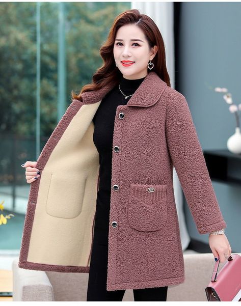 Middle aged Mothers Faux lamb Wool Coat 2021 Autumn Winter Loose Long sleeve Outerwear Plus size Solid Female Jacket Casual Tops|Wool & Blends| - AliExpress Coat Jacket Women, Female Jacket, Ladies Coat, Long Sleeve Outerwear, Loose Long Sleeve, Jacket Parka, Wool Blend Coat, Diy Crafts For Gifts, Jacket Women