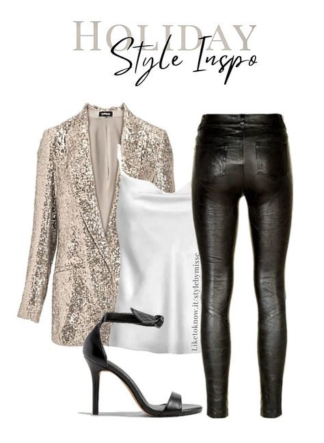 Holiday Blazer Outfits, Festive Casual Attire Holiday Parties, Christmas Bar Hopping Outfit, Sequin Pants Holiday, Chic Christmas Outfit Party, Sequin Holiday Party Outfit, New Years Work Outfit, Nye Outfits Casual Jeans, Christmas Party Outfits Cold Weather