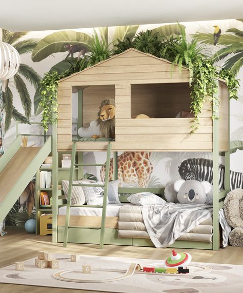 Kids Jungle Bedroom, Jungle Bedroom Kids, Explorer Bedroom, Ideas For A Bedroom, Jungle Bedroom Theme, Jungle Theme Rooms, Kids Jungle Room, Jungle Themed Bedroom, Safari Bedroom