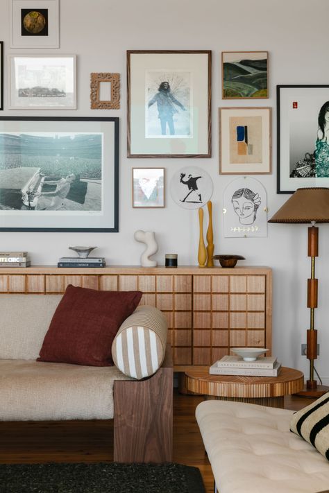 Style Curator, Abi Interiors, Walnut Sofa, 1950s House, Tasmanian Oak, Second Hand Furniture, Oak Sideboard, Gallery Walls, Interior Stylist