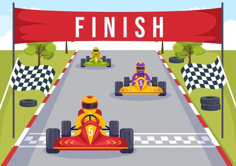 Karting Sport with Racing Game Go Kart or Mini Car on Small Circuit Track in Flat Cartoon Hand Drawn Template Illustration Car Race Illustration, Racing Car Drawing, Race Car Cartoon, Race Car Drawing, Race Car Illustration, Racing Illustration, How To Draw Mario, Race Car Track, Course Automobile