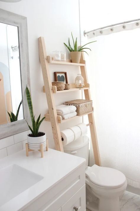 Bathroom Ladders, Bathroom Ladder Shelf, Bathroom Closet Organization Ideas, Bathroom Ladder, Bathroom Closet Organization, Closet Organization Ideas, Toilet Shelves, Over Toilet, Bathroom Closet