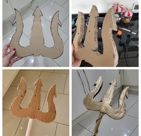 Ursula Headpiece Diy, King Trident Costume, How To Make A Trident Diy, Flotsam And Jetsam Diy, Diy Ursula Makeup, Scuttle Costume Diy, Diy King Triton Costume, Poseidon Costume Diy, Sea Costume Diy