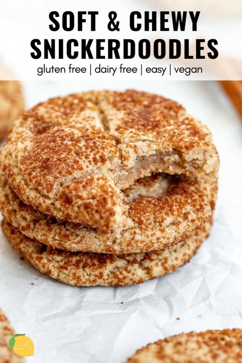 Vegan Snickerdoodles, Cookies Sans Gluten, Vegan Gluten Free Desserts, Vegan Baking Recipes, Desserts Vegan, Gluten Free Sweets, Gluten Free Recipes Easy, Vegan Dessert Recipes, Snickerdoodles