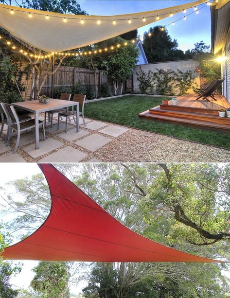 12 creative & attractive shade structures & patio cover ideas such as DIY friendly fabric canopy, shade sails, simple pergolas, vines for sun shades, etc! – A Piece of Rainbow #backyard #gardens #landscape #gardendesign #landscaping #gardenideas #pergola #shadesails #diy #summer #spring #porch #patiodesigns #patio #deck #curbappeal #homeimprovement home improvement, garden design, landscaping, patio decor Patio Shade Covers, Patio Cover Ideas, Ombra Pergola, Patio Chico, Design Per Patio, Ideas Terraza, Garden Decking, Decking Ideas, Garden Pergola