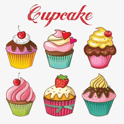 Cupcakes Art Drawing, Cute Cupcake Drawing, Cupcake Cartoon, Digital Stamps Free, Cupcake Painting, Cupcake Tattoos, Cardboard Christmas Tree, Bolo Barbie, Cupcake Drawing