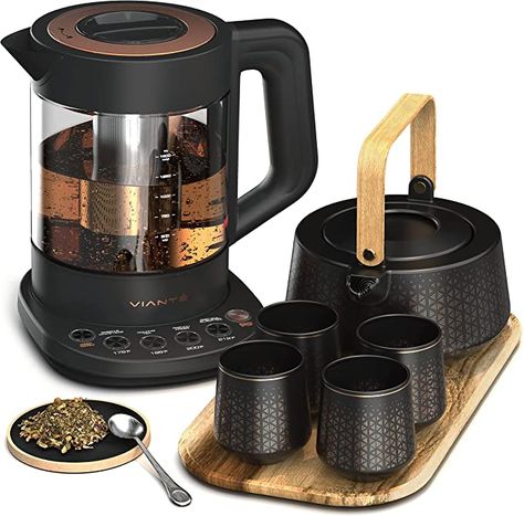 Amazon.com: Vianté Luxury Tea Party Set. Complete with Automatic Tea Maker with Tea Infuser for loose tea or tea bags. Ceramic serving set. Tea pot, tea cup set and wooden tray. Excellent gift for tea lovers.: Home & Kitchen