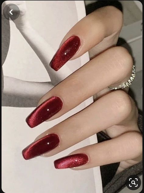 Red Cat Eye, Prom Nails Red, Red Nail Designs, Nails Polish, Red Nail, Cat Eye Nails, Red Cat, Girls Nails, Stick On Nails