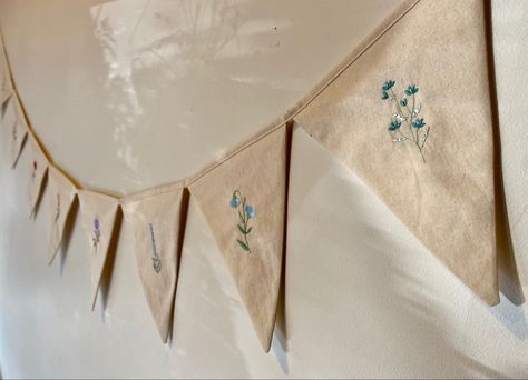 Embroidered Bunting Banner, Embroidered Bunting, Beige Mom, Embroidery Branding, Triangle Flag, Cloth Banners, Bohemian Fabric, Rainbow Gradient, Wall Banner