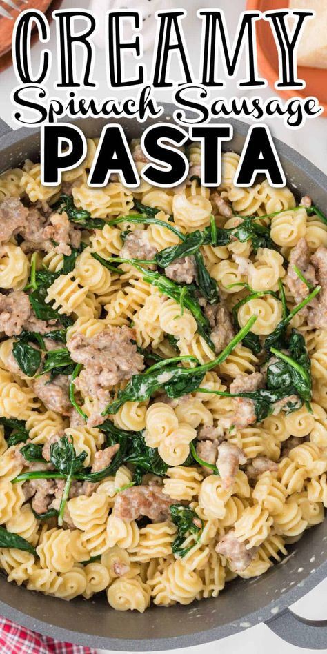 Keilbasa Recipes Pasta Spinach, Pasta With Italian Sausage And Spinach, Chicken Sausage And Spinach Pasta, Ground Sausage And Spinach Recipes, Kielbasa Spinach Pasta, Breakfast Sausage Pasta Recipes, Chicken Feta Spinach Sausage, Creamy Pasta And Sausage Recipes, Spinach Feta Sausage Recipes