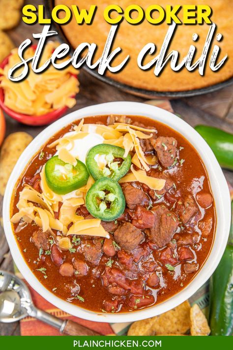 Sirloin Steak Chili Recipe, Slow Cooker Steak Chili Recipe, Beef Chili Recipe Crockpot, Slow Cooker Steak Chili, Steak Chili Recipe, Italian Pot Roast, Steak Chili, Leftover Pot Roast, Slow Cooker Steak