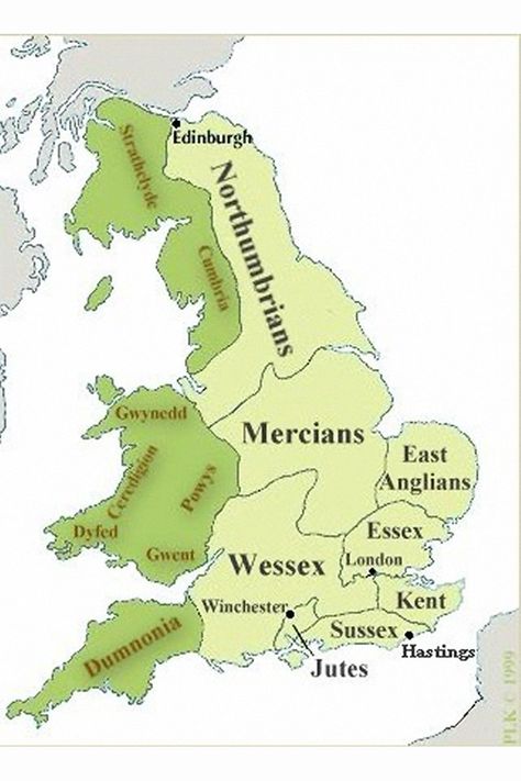 A map of 7th century England. The AngloSaxon kingdoms appear in yellow. The Brythonic kingdoms, in green. Notice Cumbria just west of Nurthumbria. Anglo Saxon Kingdoms, Saxon History, Anglo Saxon History, Map Of Britain, Irish Clothing, England Map, Roman Britain, Medieval England, History Of England